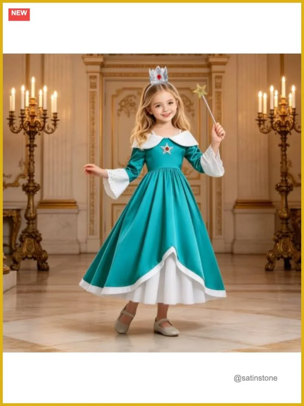 Girls Celestial Princess Costume Set Dress Crown Wand Earrings Star Charm